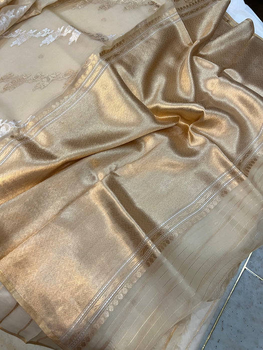 Olive Pure Kora Banarasi Handloom Saree