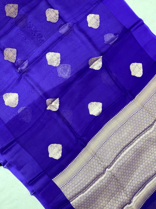 Navy Blue Pure Kora Organza Banarasi Handloom Saree