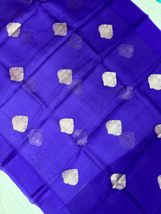 Navy Blue Pure Kora Organza Banarasi Handloom Saree