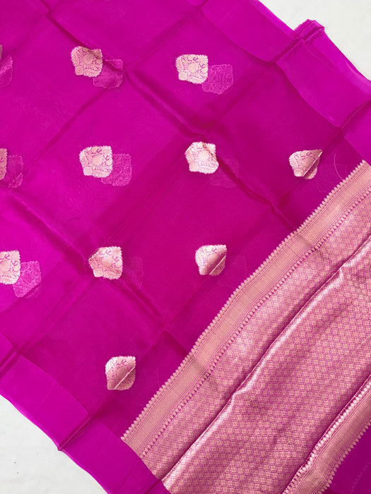 Rani Pure Kora Organza Banarasi Handloom Saree