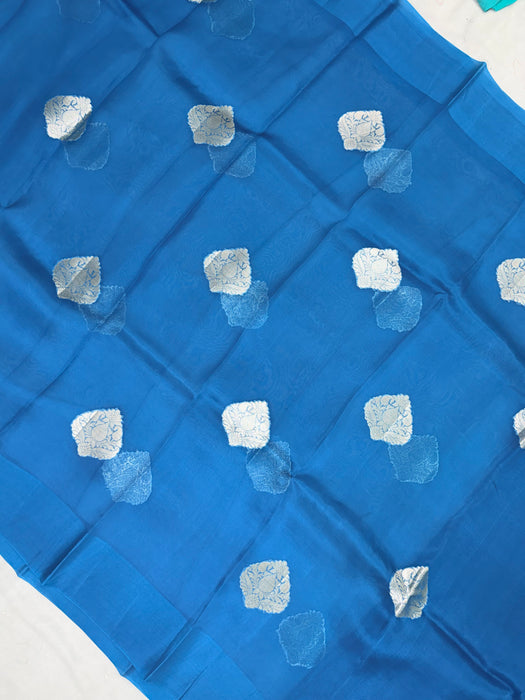 Blue Pure Kora Organza Banarasi Handloom Saree