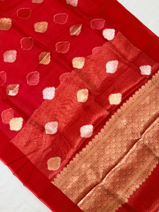 Red Pure Kora Organza Banarasi Handloom Saree