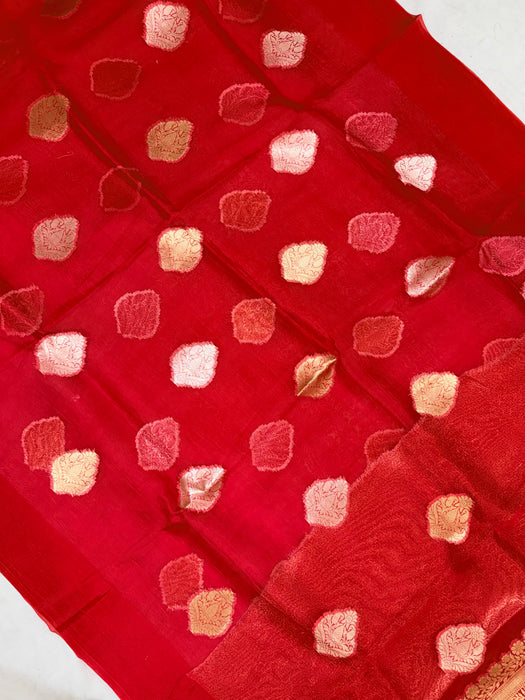 Red Pure Kora Organza Banarasi Handloom Saree