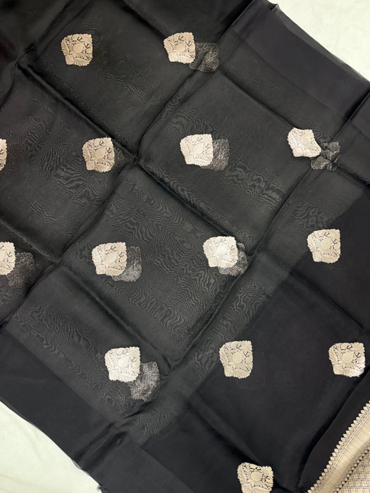 Black Pure Kora Organza Banarasi Handloom Saree