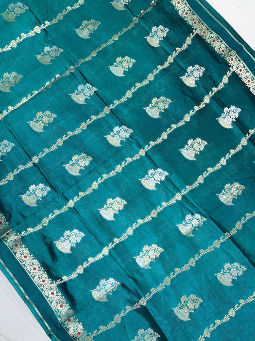 German Green Pure Mango Katan Banarasi Handloom Saree