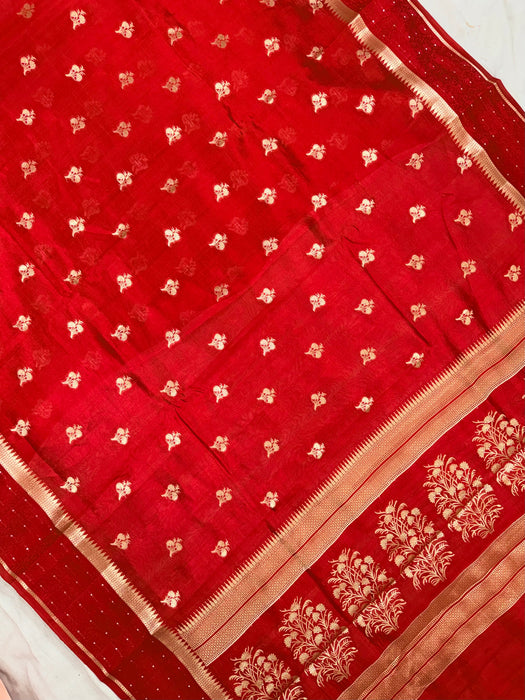 Red Pure Mango Katan Banarasi Handloom Saree