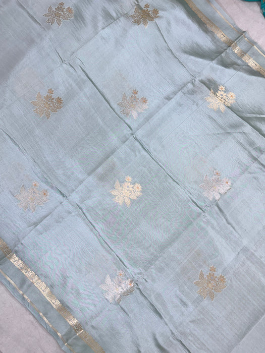 Powder Blue Pure Mango Katan Banarasi Handloom Saree
