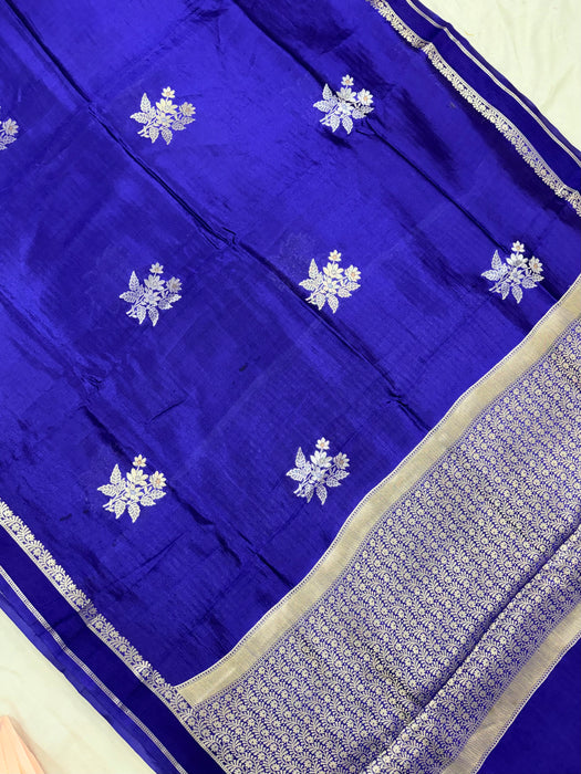 Navy Blue Pure Mango Katan Banarasi Handloom Saree