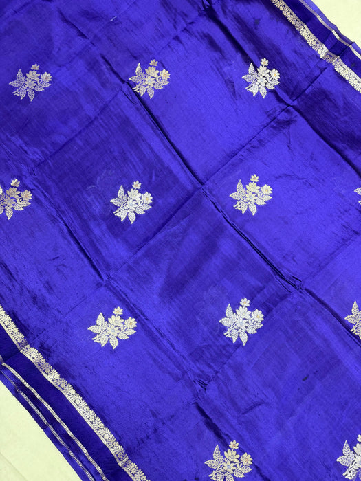 Navy Blue Pure Mango Katan Banarasi Handloom Saree