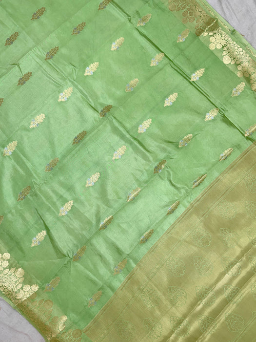 Green Pure Mango Katan Banarasi Handloom Saree