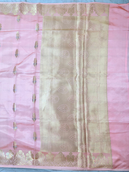 Peach Pure Mango Katan Banarasi Handloom Saree
