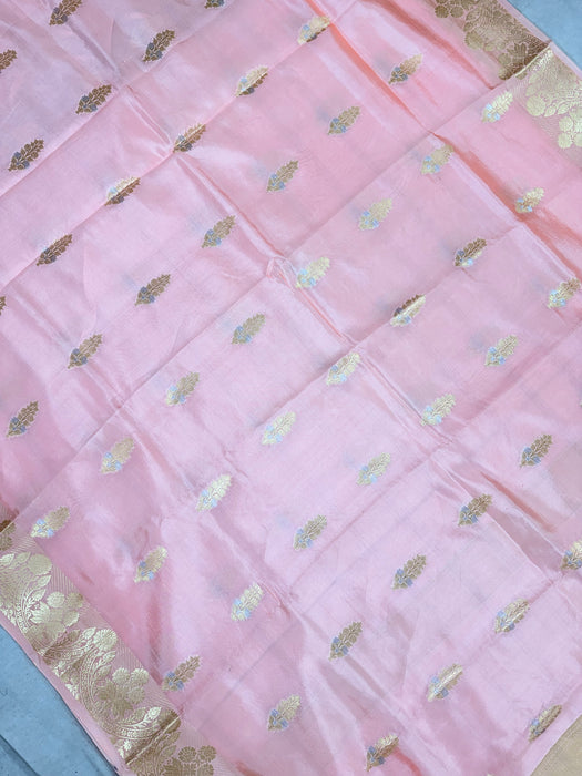 Peach Pure Mango Katan Banarasi Handloom Saree
