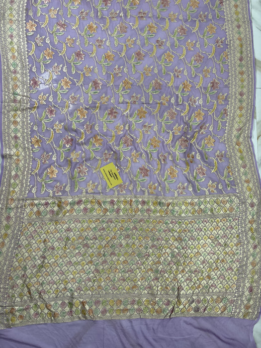 Italian Lavender Khaddi Georgette Banarasi Handloom Saree - Hand Meenakari