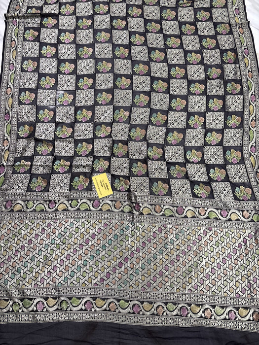 Black Khaddi Georgette Banarasi Handloom Saree - Hand Meenakari