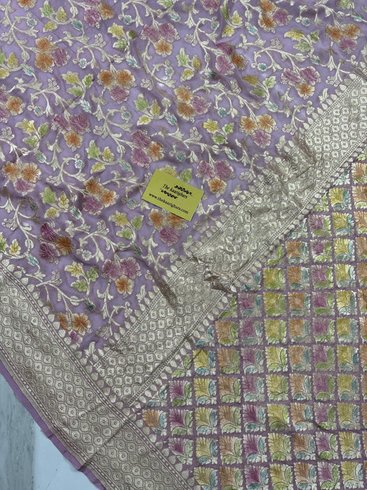 Pink Khaddi Georgette Banarasi Handloom Saree - Hand Meenakari