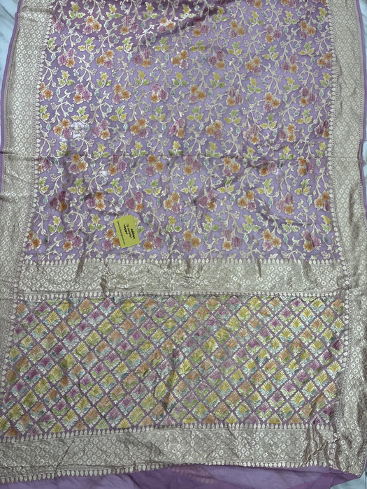 Pink Khaddi Georgette Banarasi Handloom Saree - Hand Meenakari