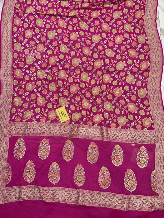 Rani Pure Khaddi Georgette Banarasi Saree - Hand Meenakari Work