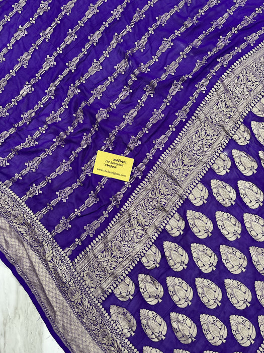 Purple Pure Khaddi Georgette Banarasi Saree - Water zari