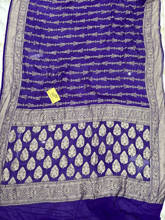 Purple Pure Khaddi Georgette Banarasi Saree - Water zari