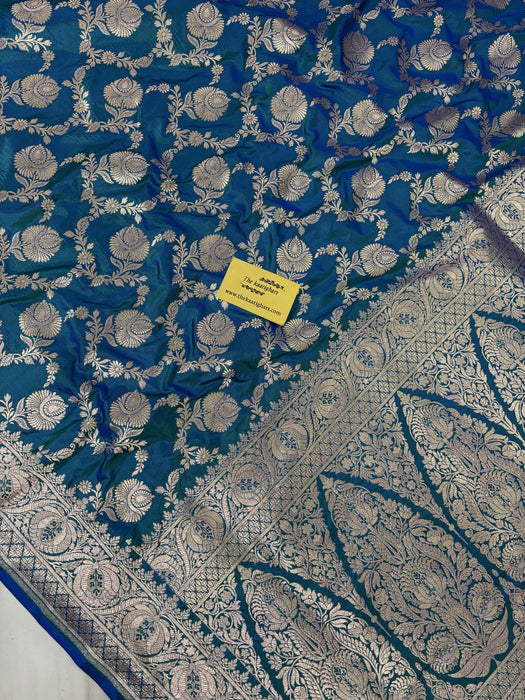 Dual Tone Pure Katan Banarasi Handloom Saree - Jaal work