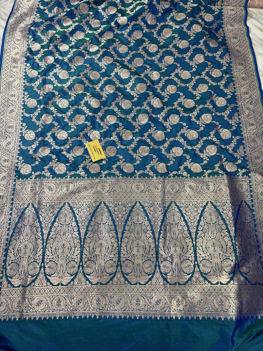 Dual Tone Pure Katan Banarasi Handloom Saree - Jaal work