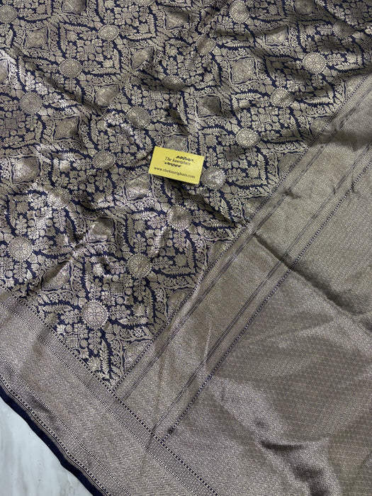 Midnight Pure Katan Silk Banarasi Handloom Saree - Sona Brocade