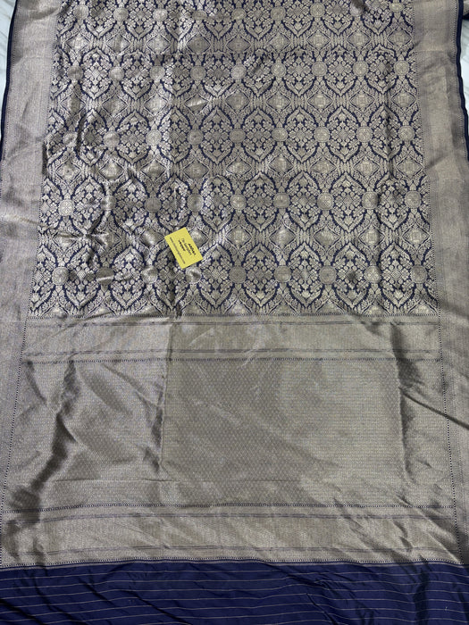 Midnight Pure Katan Silk Banarasi Handloom Saree - Sona Brocade