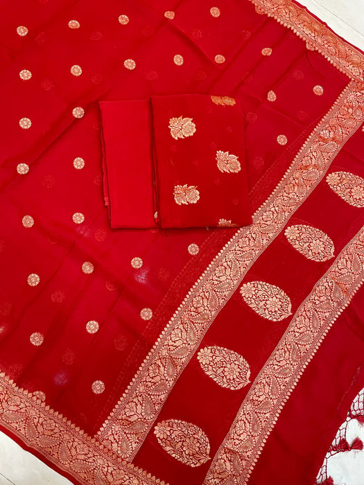Red Pure Khaddi Georgette Banarasi Suit