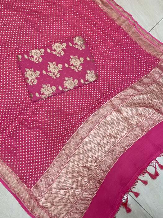 Hot Pink Pure Khaddi Georgette Banarasi Suit
