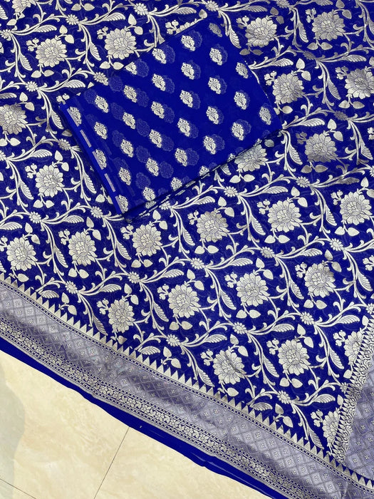 Royal Blue Pure Khaddi Georgette Banarasi Suit