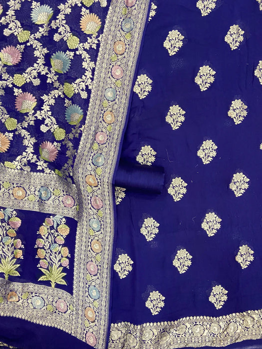Navy Pure Khaddi Georgette Banarasi Suit - Hand filled Meenakari