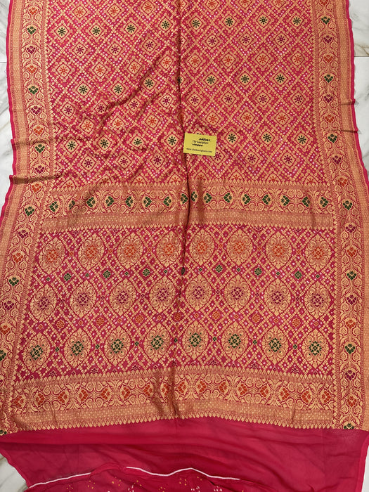 Handwoven Pure Georgette Bandhani Banarasi Saree - Meenakari Work