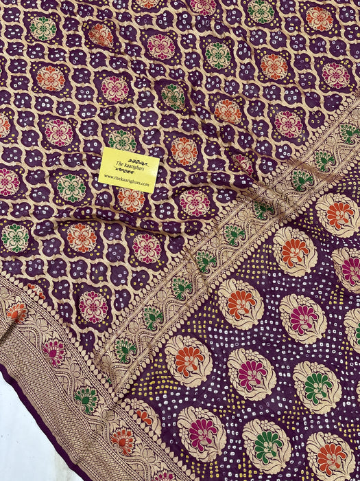 Handwoven Pure Georgette Bandhani Banarasi Saree - Meenakari Work
