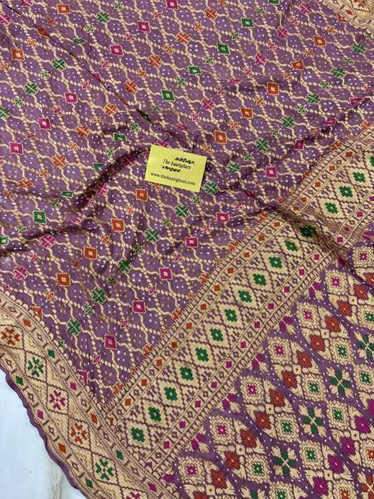 Handwoven Pure Georgette Bandhani Banarasi Saree - Meenakari Work