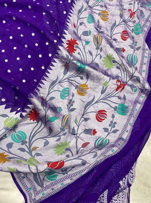 Purple Khaddi Georgette Banarasi Handloom Saree - Meenakari