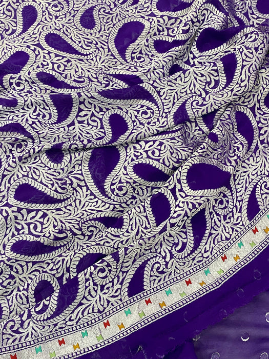 Purple Khaddi Georgette Banarasi Handloom Saree - Meenakari