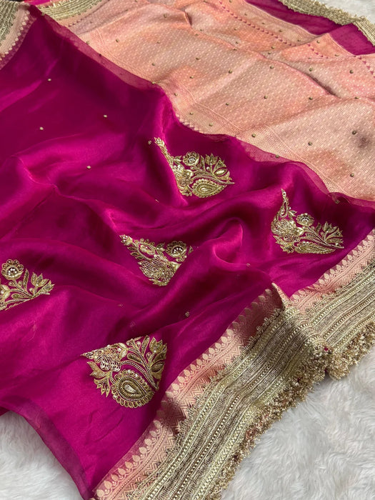 Rani Pure Banarasi Tissue Handloom Saree - Handwork