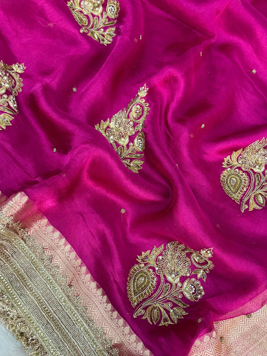 Rani Pure Banarasi Tissue Handloom Saree - Handwork