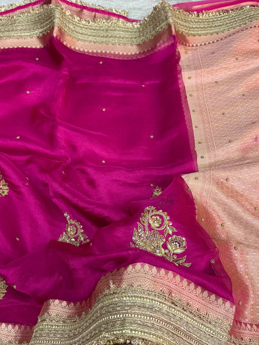 Rani Pure Banarasi Tissue Handloom Saree - Handwork