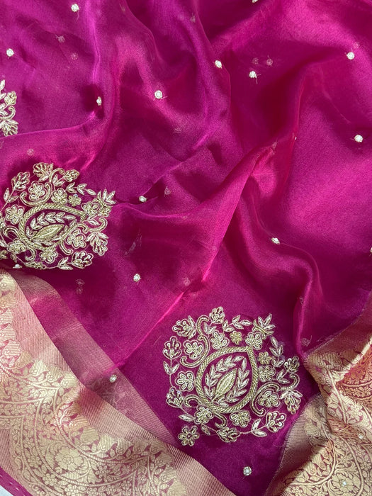 Rani Pure Banarasi Tissue Handloom Saree - Handwork