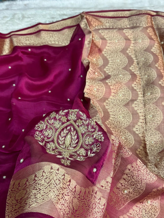 Rani Pure Banarasi Tissue Handloom Saree - Handwork