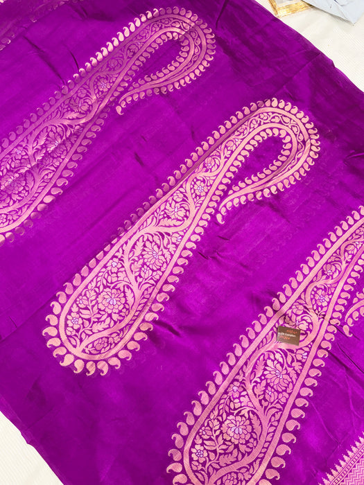 Purple Pure Raw Mango Banarasi Handloom Saree - Designer Kayri