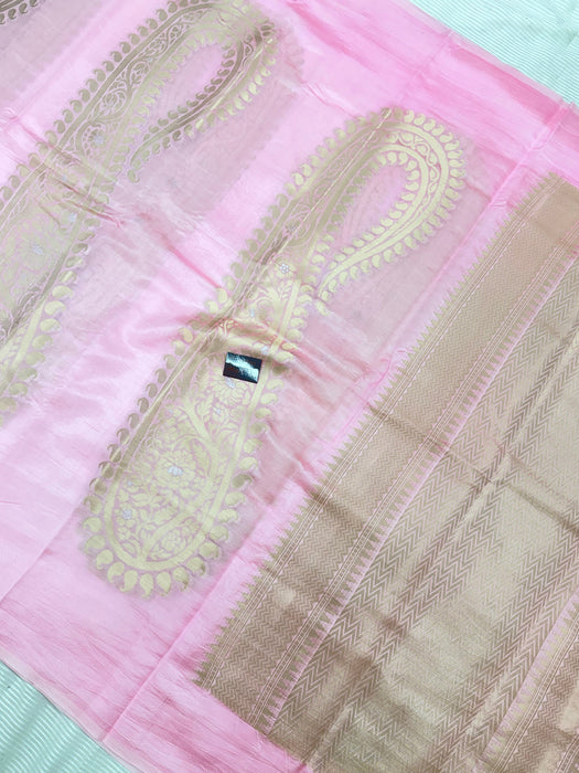 Pink Pure Raw Mango Banarasi Handloom Saree - Designer Kayri
