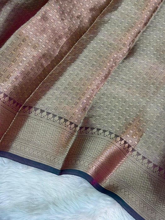 Wine Pure Banarasi Tissue Handloom Saree - Handwork