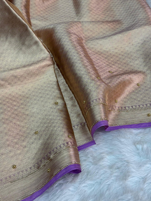 Lavender Pure Banarasi Tissue Handloom Saree - Handwork Jaal