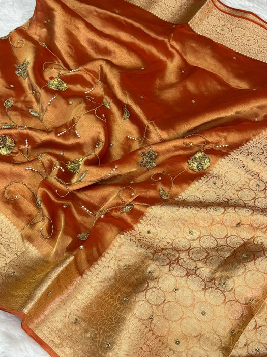 Pure Banarasi Tissue Handloom Saree - Handwork Jaal