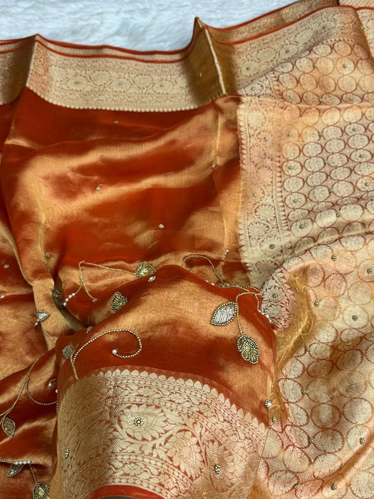 Pure Banarasi Tissue Handloom Saree - Handwork Jaal