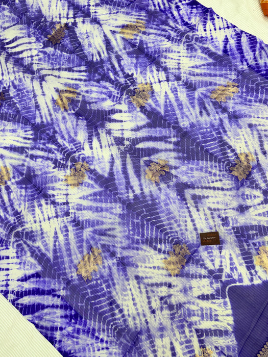 Navy Blue Pure Kora Banarasi Handloom Saree - Designer Arashi