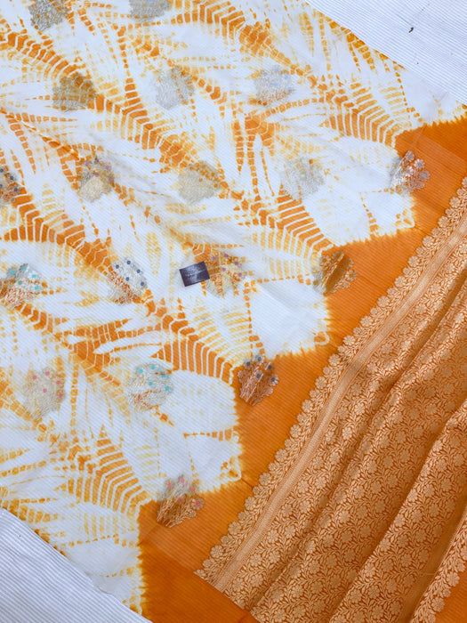 Orange Pure Kora Banarasi Handloom Saree - Designer Arashi