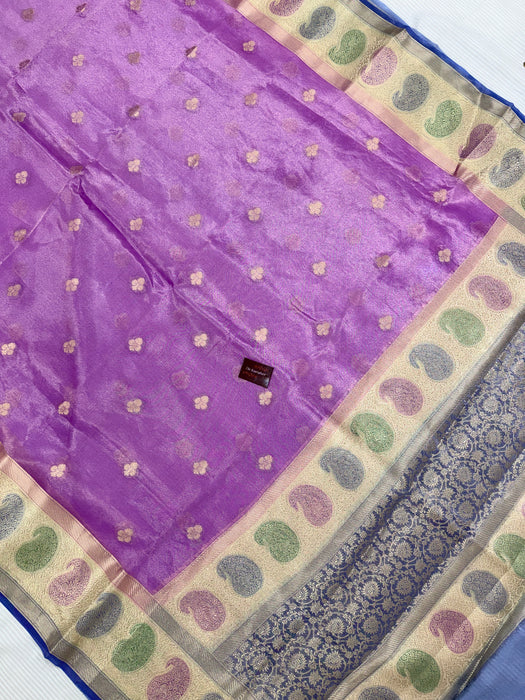 Lavender Pure Banarasi Tissue Handloom Saree - Hand filled Meenakari